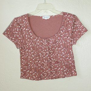 *SALE! 2/$22 or 3/$30* Floral Scoop Neck Top Pink Crop Women Small-Medium Fit